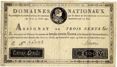 null ASSIGNAT. TROIS CENTS LIVRES du 12 septembre 1791, Série E, signé Schoener (?)....