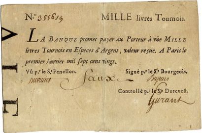 null BANQUE ROYALE de LAW. Billet typographié de 1000 livres du 1er janvier 1720...