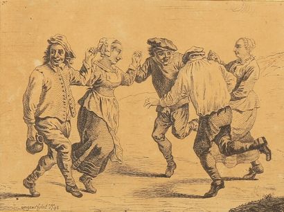 INGRES Jean - Dominique 1780 - 1867 La Danse paysanne (D'après David Teniers) Plume...