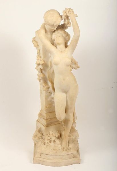 A. GOSSIN? "Nu debout" sculpture en albâtre signé sur le socle. H.: 87 cm