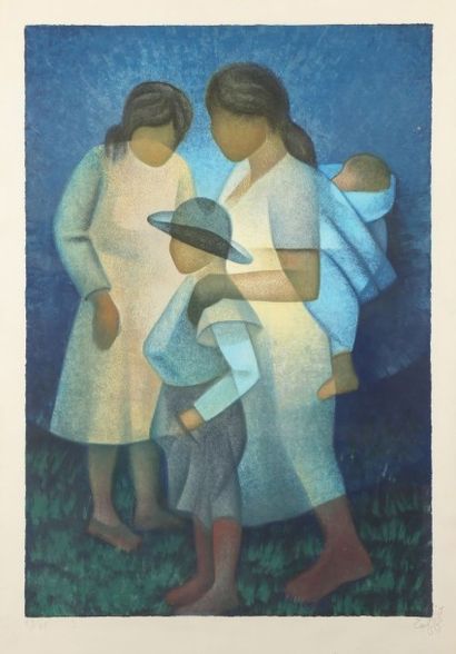 Louis TOFFOLI (1907 - 1999) Deux femmes et enfants Lithographie, signée en bas à...