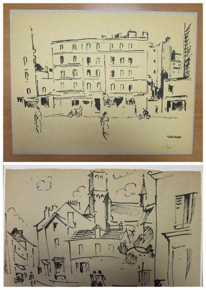 Albert Voisin dit VANBER (1905-1994) Paris, rue et personnages et Rue avec personages...