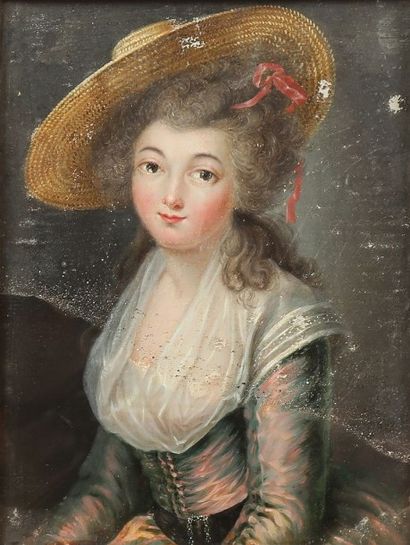 BOUTELOU (Madame) Seconde Moitié du XVIIIe siècle Portrait de femme au chapeau de...