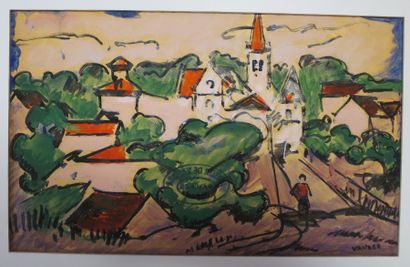 Albert Voisin dit VANBER (1905-1994) Village, rue avec personnage Gouache et encre...