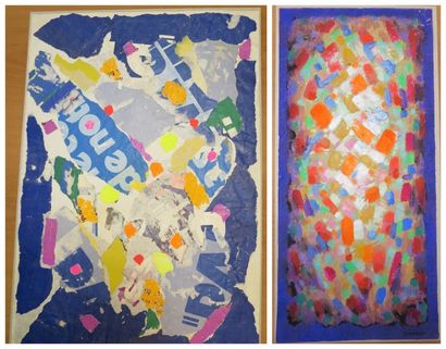 Albert Voisin dit VANBER (1905-1994) Deux compositions abstraites Collages et gouache,...