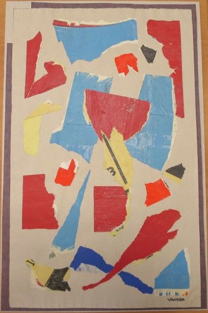 Albert Voisin dit VANBER (1905-1994) Composition abstraite Collage, signé du cachet...