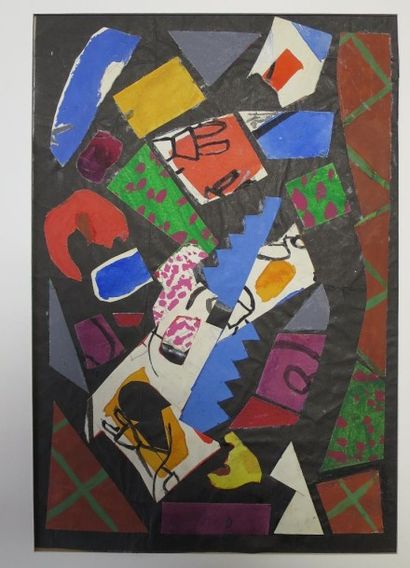 Albert Voisin dit VANBER (1905-1994) Composition abstraite Collage et gouache, cachet...