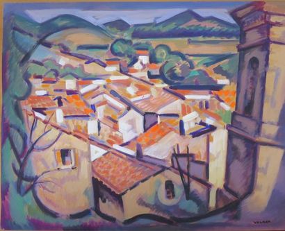 Albert Voisin dit VANBER (1905-1994) Crest dans la Drôme, haut de la ville Gouache...