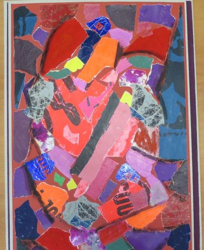 Albert Voisin dit VANBER (1905-1994) Composition abstraite Collage et gouache, signé...