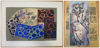 Albert Voisin dit VANBER (1905-1994) Deux compositions abstraites Un collage et gouache,...