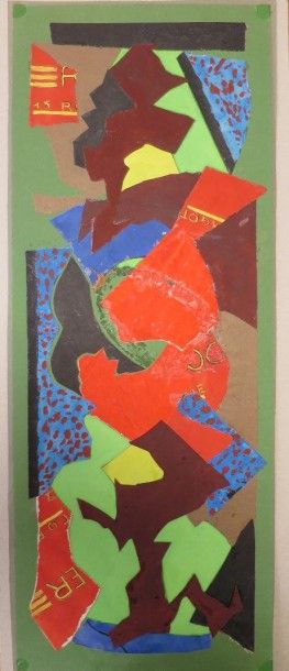 Albert Voisin dit VANBER (1905-1994) Composition abstraite Collage sur papier, cachet...