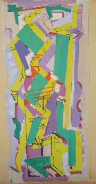 Albert Voisin dit VANBER (1905-1994) Composition abstraite Huile sur papier, cachet...