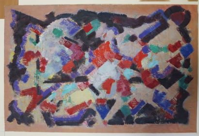 Albert Voisin dit VANBER (1905-1994) Composition abstraite Huile sur papier journal,...