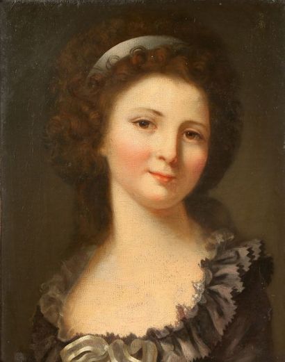 Ecole Française dernier quart du XVIIIe siècle Portrait de jeune femme un ruban noué...