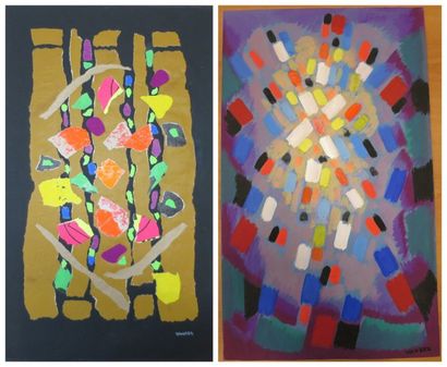 Albert Voisin dit VANBER (1905-1994) Deux compositions abstraites Un collage de papier...