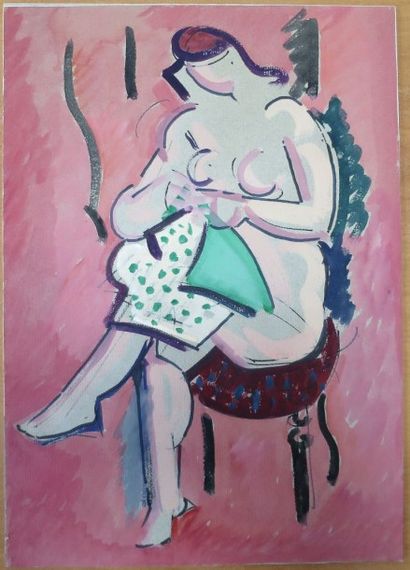 Albert Voisin dit VANBER (1905-1994) Femme assise Gouache sur papier. 31 x 22 cm