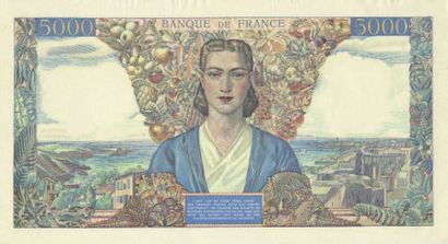 null 5000 F Empire Français type 1942. Epreuve uniface du verso sur papier fiduciaire...