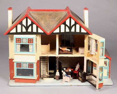 null Maison de poupée anglaise meublée, 
55 x 80 x 36 cm