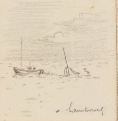 André HAMBOURG (1909-1999) "Deux barques", dessin au crayon signé en bas à droite.
5,5...