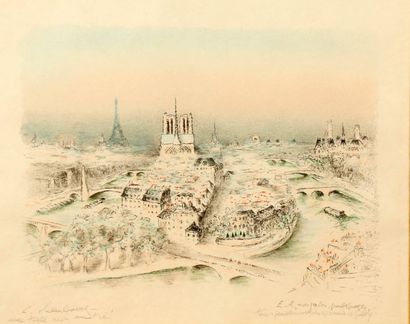 André HAMBOURG (1909-1999) "L'île de la Cité à Paris", lithographie, signée en bas...