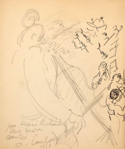 null Lot de dessins par André HAMBOURG (1909-1999) et une gouache par Pierre AMBROGIANI...