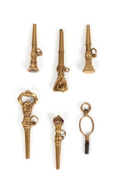 Six clés de montre en or (pb. 8.8gr).