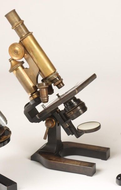 Microscope composé en laiton signé 'E. Leitz...