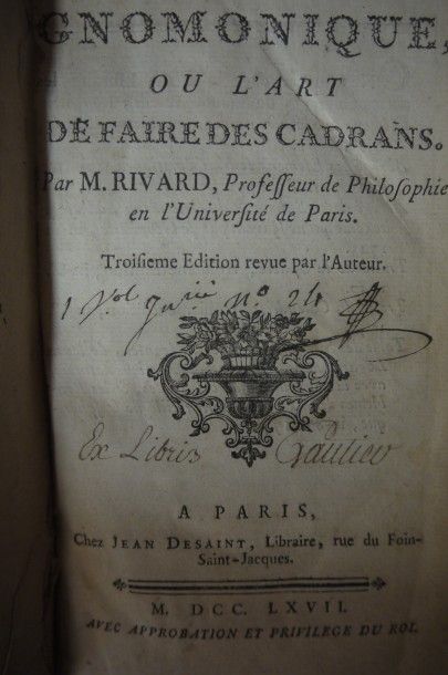 RIVARD La Gnomonique ou l'art de faire des cadrans, 3e édition, Paris 1767. In-8°,...