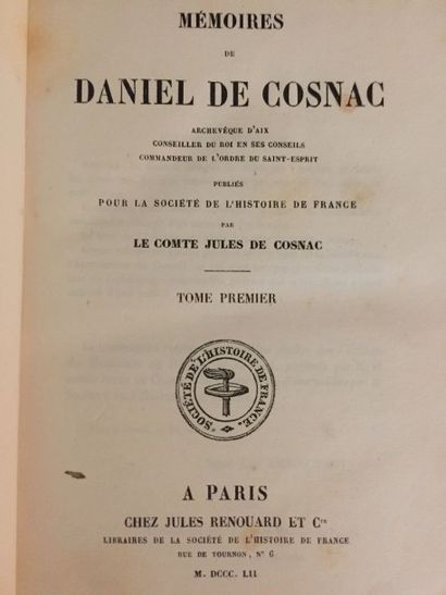 COSNAC (Daniel de) "Mémoires..."
Paris, J. Renouard, 1852; 2 vol. in-8°, veau blond,...