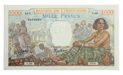 Polynésie Française 
Spécimen perforé, non daté (type 1938) du 1000 Francs Papeete...