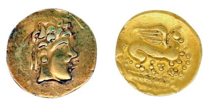 null MEDIOMATRICES (Metz). Quart de statère d'or (1,94 g.) à la tête à droite et...
