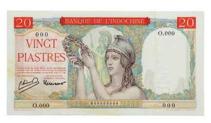 INDOCHINE 
Spécimen perforé du 20 piastres (aplats rouges). KM 153.
Q. neuf (infime...