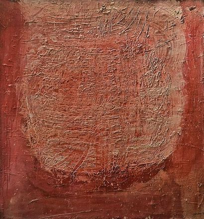 Horia DAMIAN Composition rose acrylique sur toile 86 x 79 cm