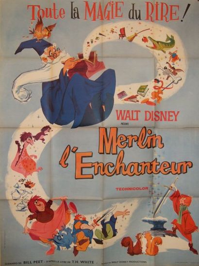null "MERLIN L'ENCHANTEUR" (1963) Dessin Animé de Walt-Disney - 1,20 x 1,60