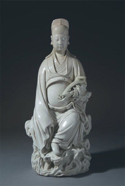 null Important sujet en porcelaine « blanc de Chine », représentant une divinité...