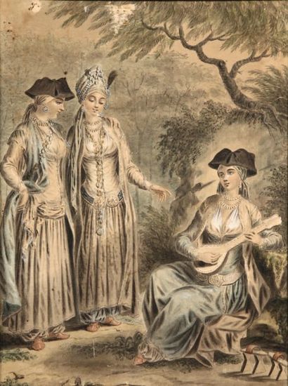 François-Marie ROSSET (1752-1824) Le concert des femmes turques Dessin à la plume...