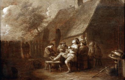Adrianen Jansz Van OSTADE (attribué à) (1610-1685) Scéne de taverne en grisaille...