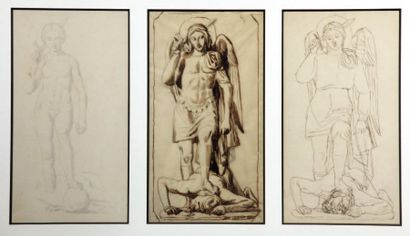 Alphonse-Henri PERIN (1798-1874) Saint- Michel terrassant le démon Trois dessins...