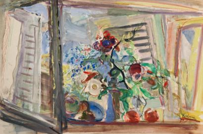 Michel KIKOINE (1892-1968) Composition à la fenêtre Aquarelle, signée en bas à droite...