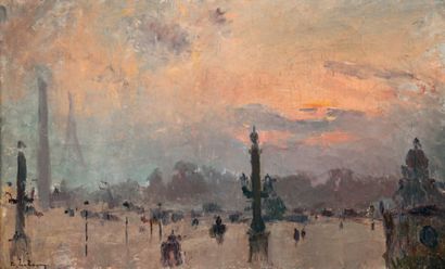 Albert Charles LEBOURG (1849- 1928) La Place de la Concorde à Paris Huile sur toile,...