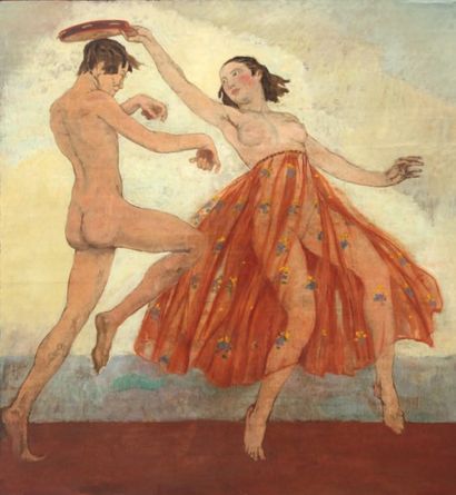 Henri CARO DELVAILLE (1876-1928) Couple de danseurs aux tambourins et aux cymables...