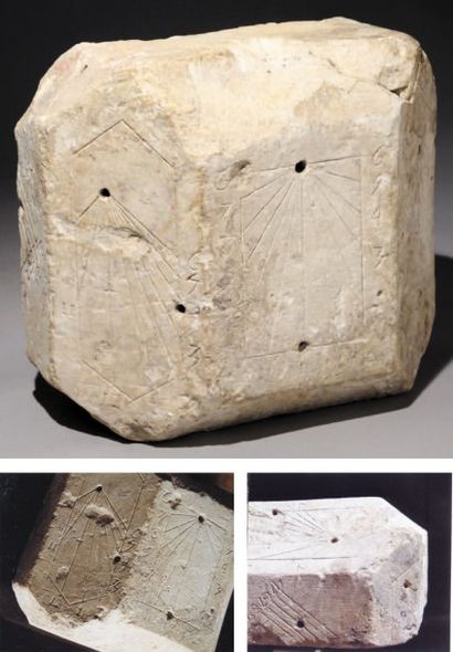 null CADRAN SOLAIRE POLYÉDRIQUE en pierre calcaire, Nord de la France, XVIIe siècle....