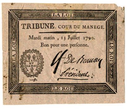 null CARTE D'ENTREE POUR L'ASSEMBLEE NATIONALE. Billet d'entrée daté 1790 et imprimé...