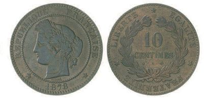 null III REPUBLIQUE. 10 Cts Cérès, 1878 Bordeaux. G265a. Rare et TB à TTB