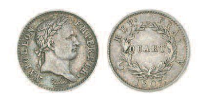 null NAPOLEON I. Un quart de franc "tête de nègre laurée", 1807 Paris. G 349. TT...