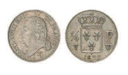 null LOUIS XVIII. Quart de franc, 1822 Lille (4486 ex). Très rare et superbe