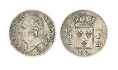 null LOUIS XVIII. Quart de franc 1824, Rouen (18204 ex). TTB