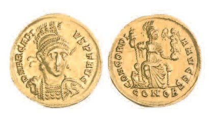 null ROME, Arcadius (383-408). Solidus de Constantinople au buste de face de l'empereur...