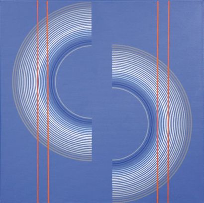 Romano ZANOTTI (né en 1934) Illusion optique sur bleu de cobalt, 2006 Acrylique sur...