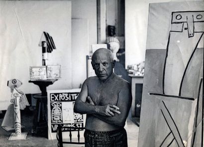 André Villers. Portrait de Picasso, vers 1958. Tirage argentique d'époque 23,9 x...